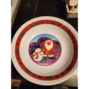 Melamine Ware Christmas Snack Bowl Vintage 2001 Santa Tree Snowman Bell 10x2.5"